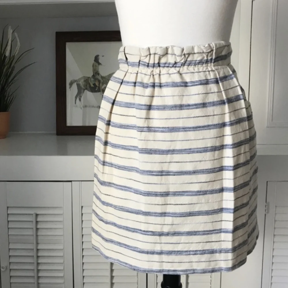 J. Crew Chambray Linen Stripe Paperbag Mini Skirt